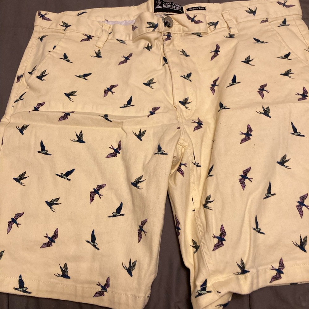 Men's Cream Bird Print Shorts